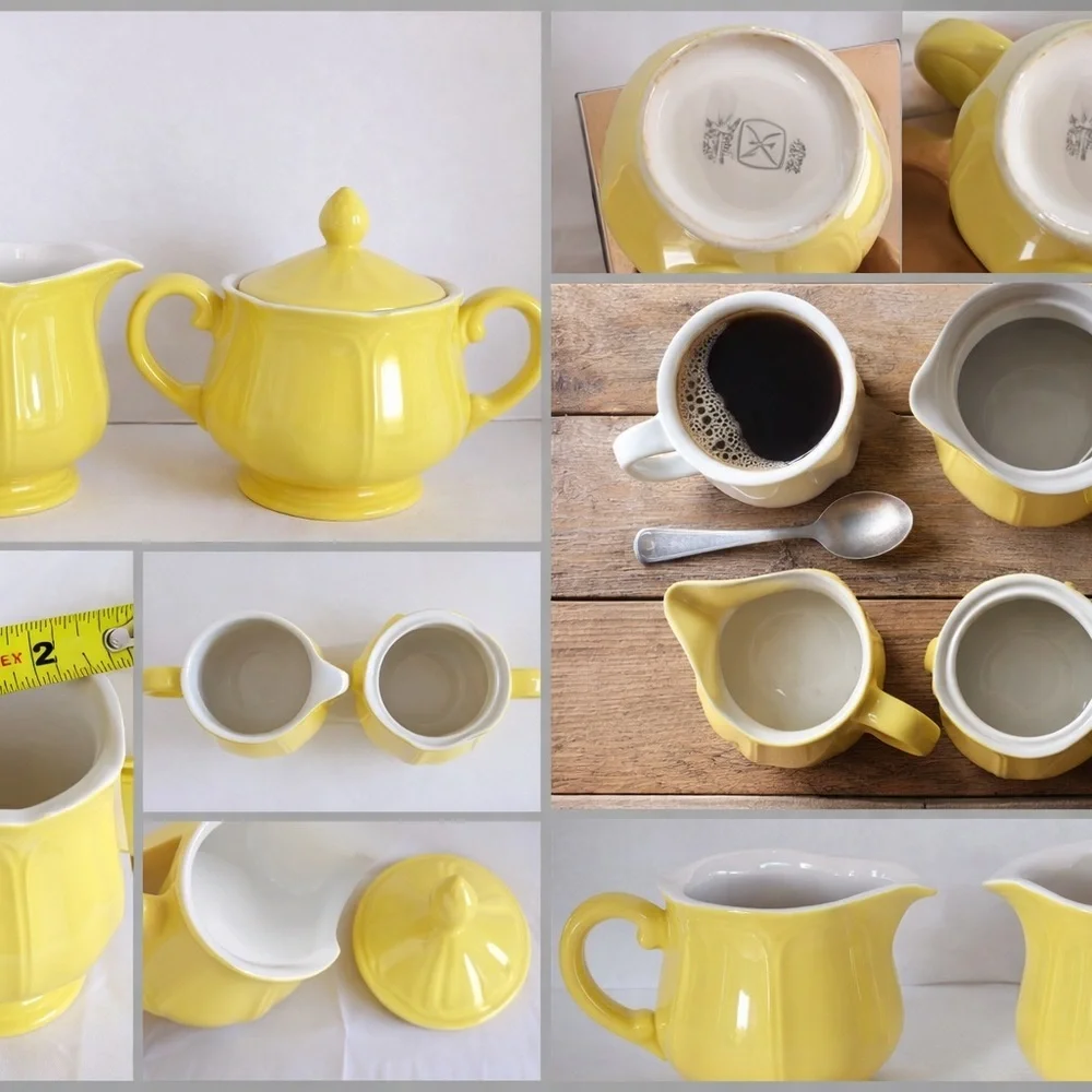 Vintage Yellow Creamer Sugar Bowl Set Bu-Tiers Federalist Ironstone